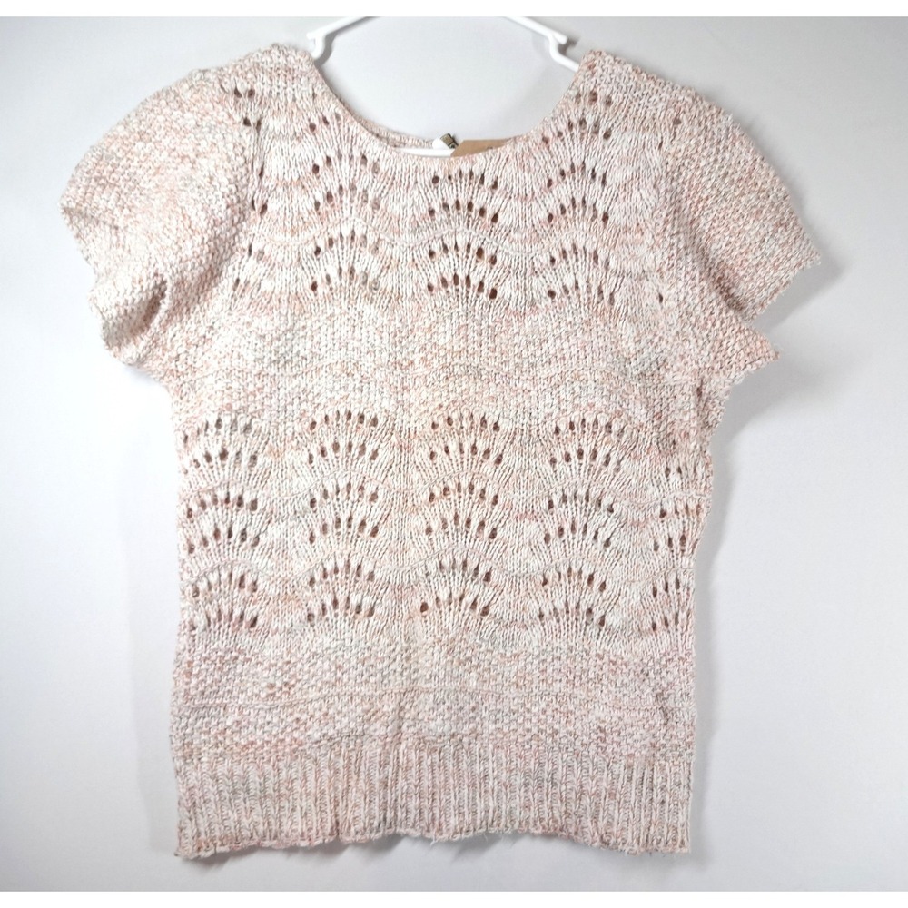 VTG Cross Country Knits Top Womens S/M Peach Pointelle Chevron Cotton 90s USA